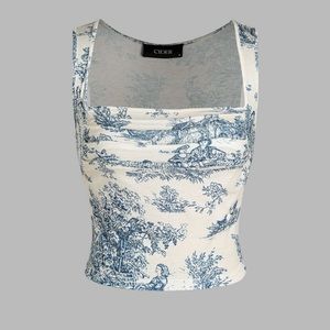Cider Toile de Jouy Square Neck Tank Top